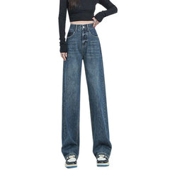 Waist Thin Loose Straight Large Size Retro Wide-Legged Dragging Jeans