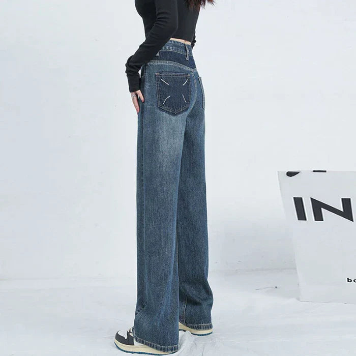 Waist Thin Loose Straight Large Size Retro Wide-Legged Dragging Jeans