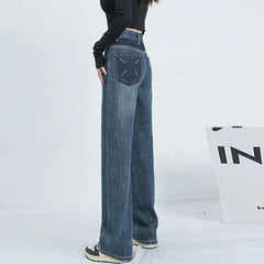 Waist Thin Loose Straight Large Size Retro Wide-Legged Dragging Jeans