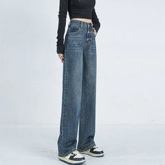 Waist Thin Loose Straight Large Size Retro Wide-Legged Dragging Jeans