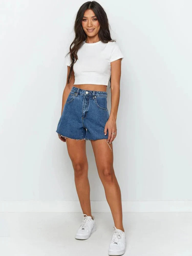 O Neck Knit White Summer Casual Basic Streetwear Short Sleeve Crop Tops