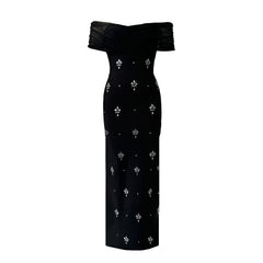Pleated Mesh Rhinestone Stitching One-Shoulder Dress