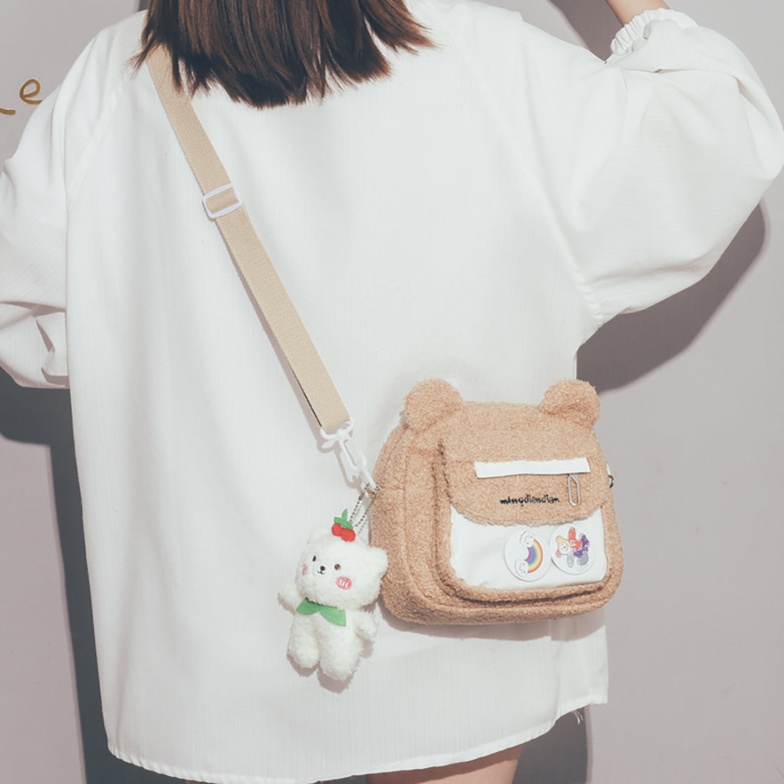 Bear Pattern Furry Crossbody Bag