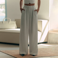 Spring Summer Women���s Striped Sleeveless Vest V-Neck Single-Breasted + Straight Leg Suit Pants Set Suit