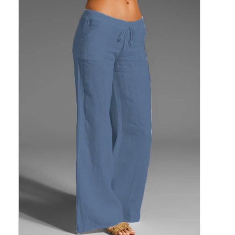 Summer Linen Wide Leg Yoga Pants Elastic Waist Drawstring Pants