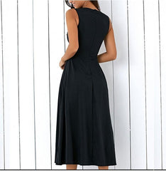 Plus Size Black A-line Party Sleeveless Pockets Dress
