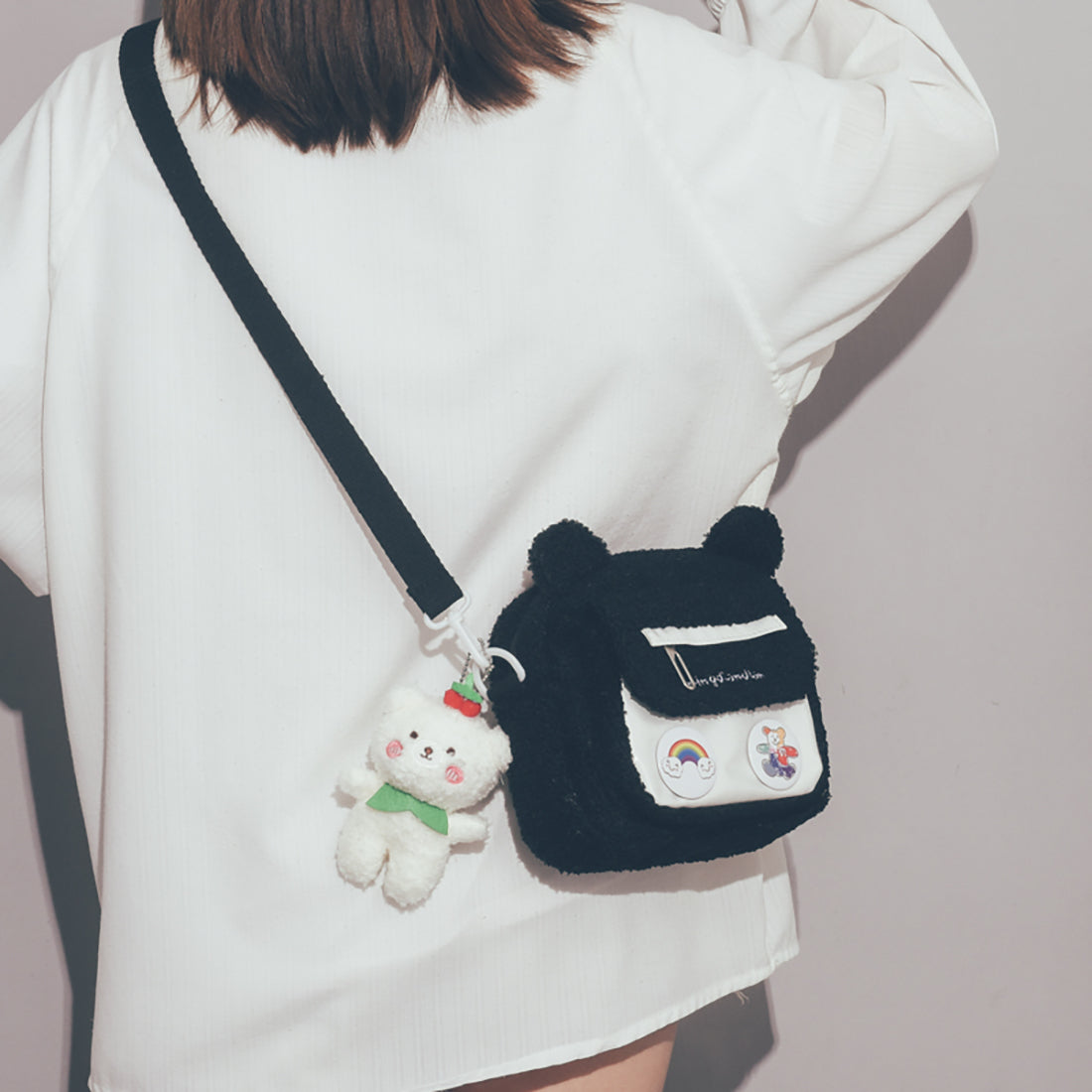 Bear Pattern Furry Crossbody Bag