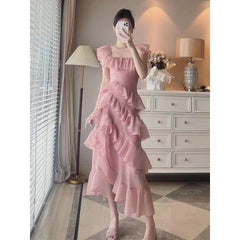 RUFFLED MAXI DRESS IN PINK