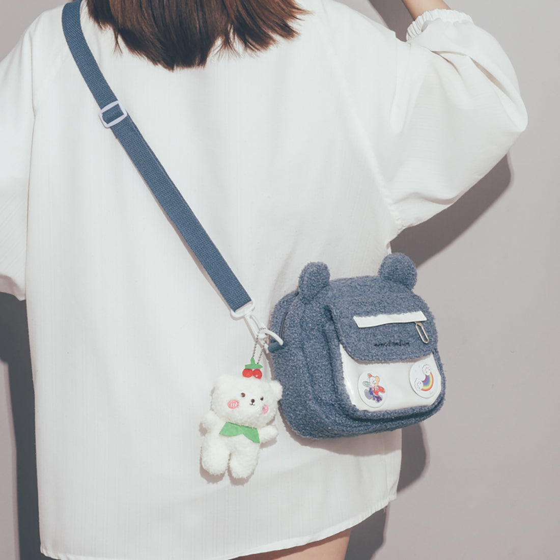 Bear Pattern Furry Crossbody Bag