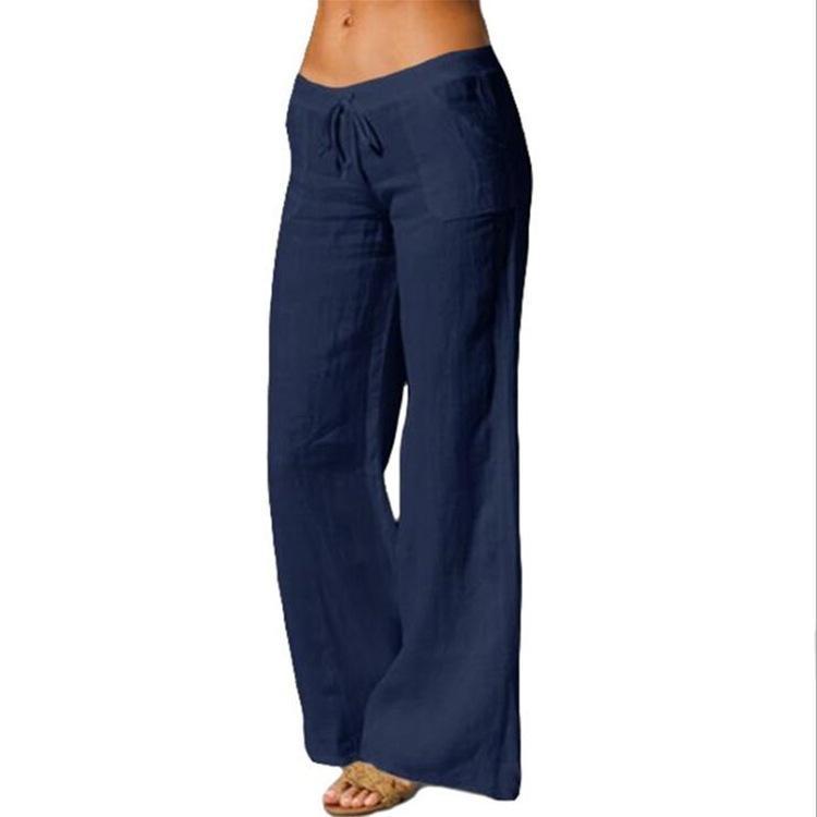Summer Linen Wide Leg Yoga Pants Elastic Waist Drawstring Pants