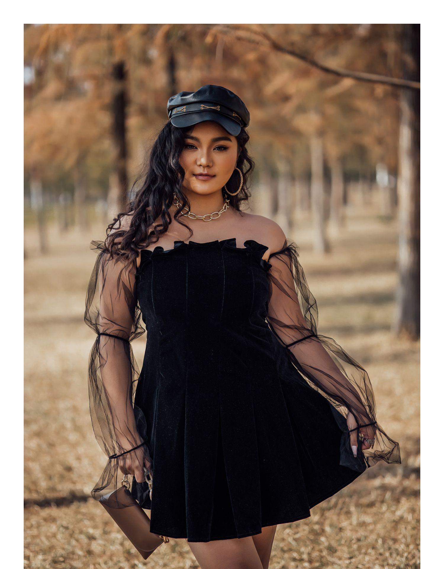 Sexy Off Shoulder Lantern Sleeve Mini Dress