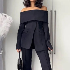 Foreign Trade Women���s Suit Set Autumn Fashion Off-The-Shoulder Long Pants Two-Piece Suit