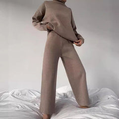 Spring Autumn AliExpress New Knitted Solid Color Loose Casual Two-Piece Set Suit