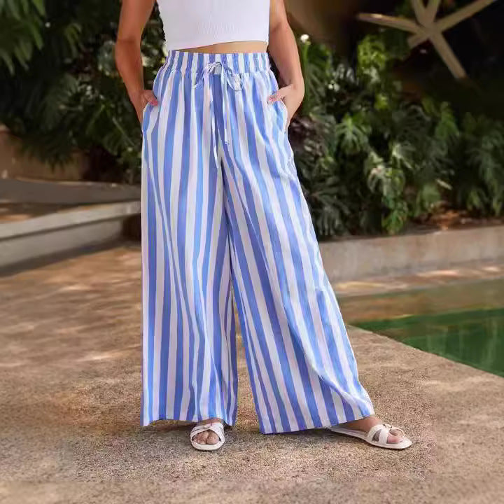 New Spring Autumn Fashion Casual White Base Blue Striped Set Suit