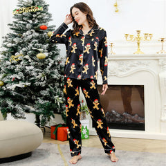 Christmas Set Pajamas Spring Color Satin Faux Silk Long Sleeve Loose Homewear Set Foreign Trade Suit