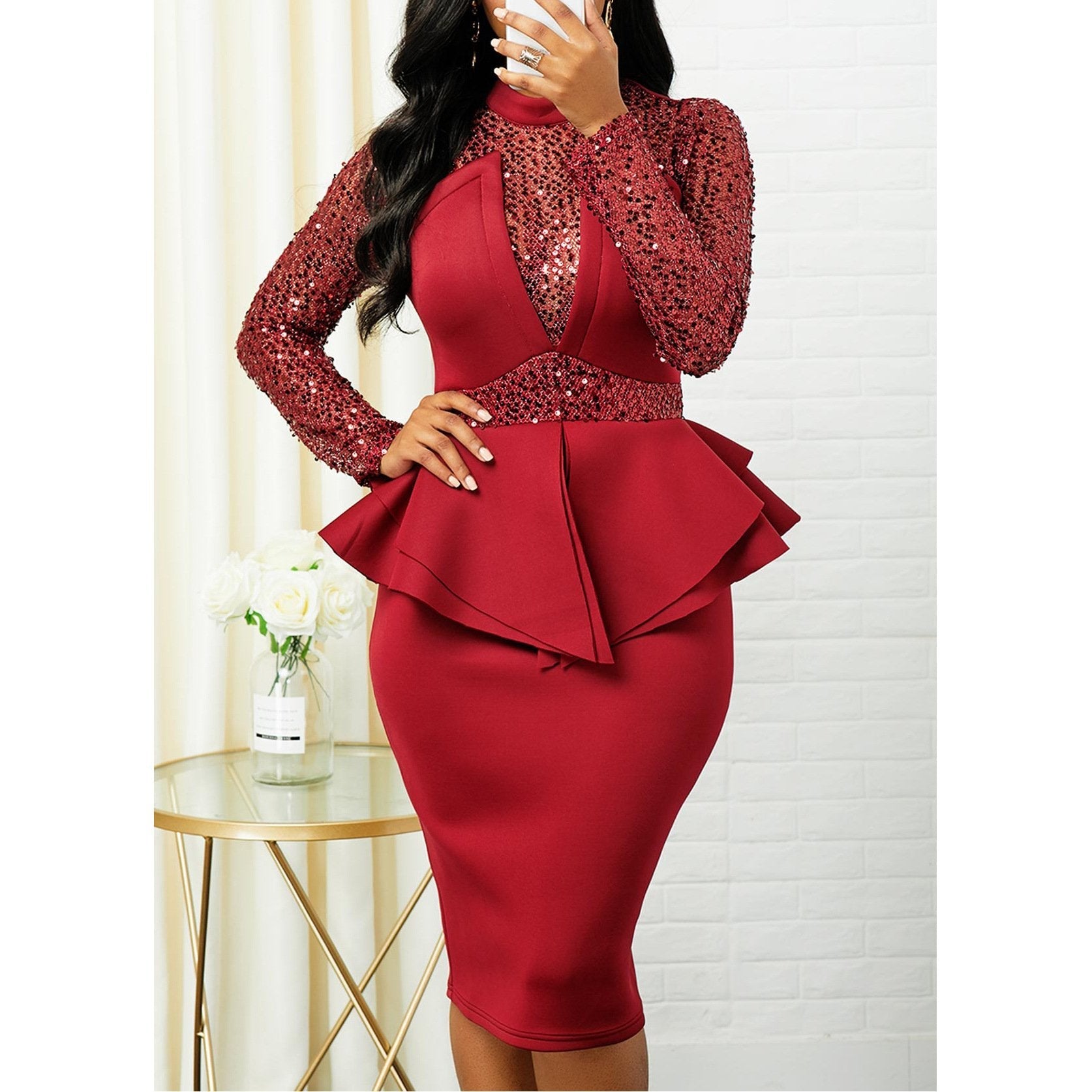 Clearance Plus Size Peplum Sequin Detail Dress