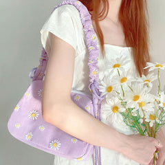 Lavender Daisy and Checkered Print Shoulder Bag