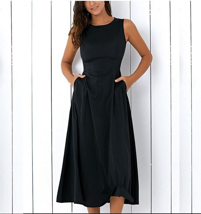 Plus Size Black A-line Party Sleeveless Pockets Dress