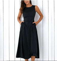 Plus Size Black A-line Party Sleeveless Pockets Dress