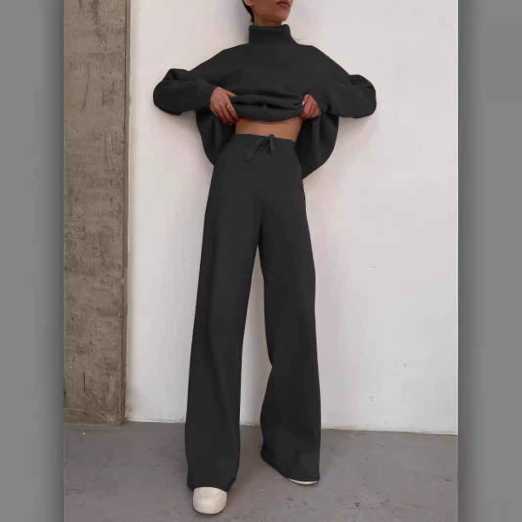Spring Autumn AliExpress New Knitted Solid Color Loose Casual Two-Piece Set Suit