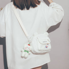Bear Pattern Furry Crossbody Bag