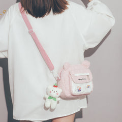 Bear Pattern Furry Crossbody Bag