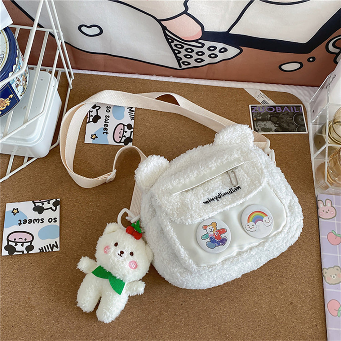 Bear Pattern Furry Crossbody Bag