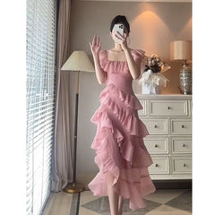 RUFFLED MAXI DRESS IN PINK