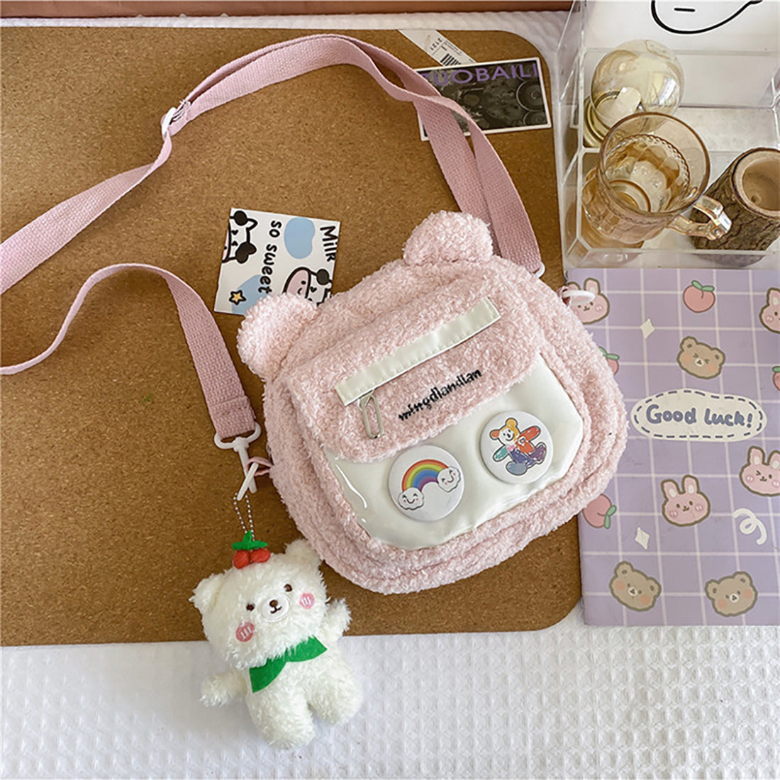 Bear Pattern Furry Crossbody Bag
