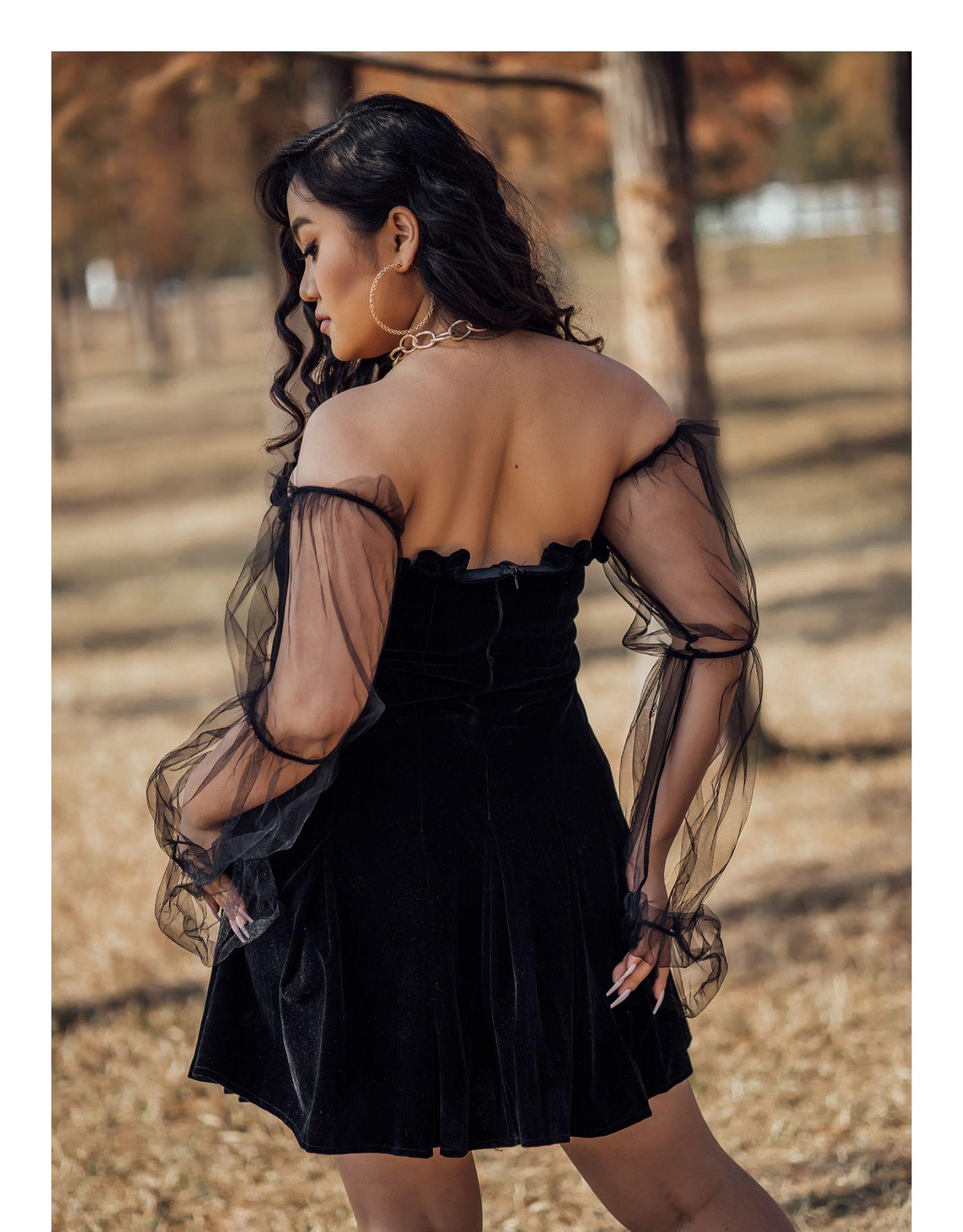 Sexy Off Shoulder Lantern Sleeve Mini Dress