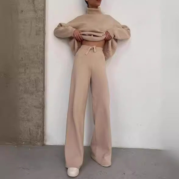 Spring Autumn AliExpress New Knitted Solid Color Loose Casual Two-Piece Set Suit
