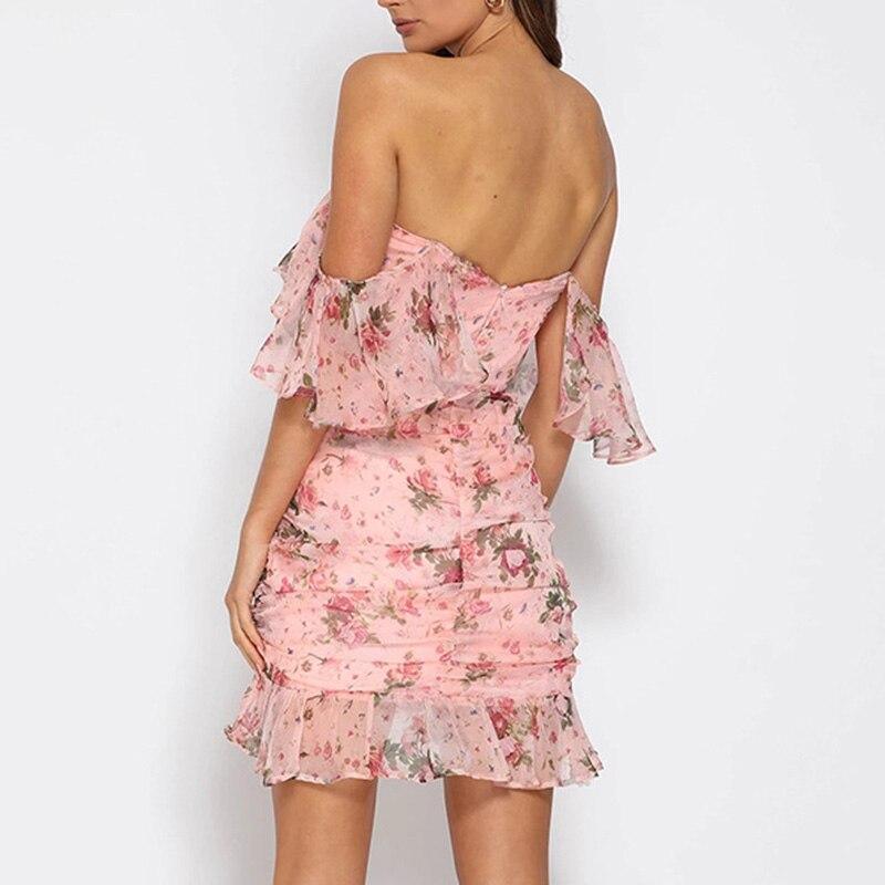 Short Sleeve Slash Neck Flower Print Summer Dress