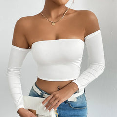Off Shoulder Crop T-Shirt Long Sleeve Spring & Fall Crop Top