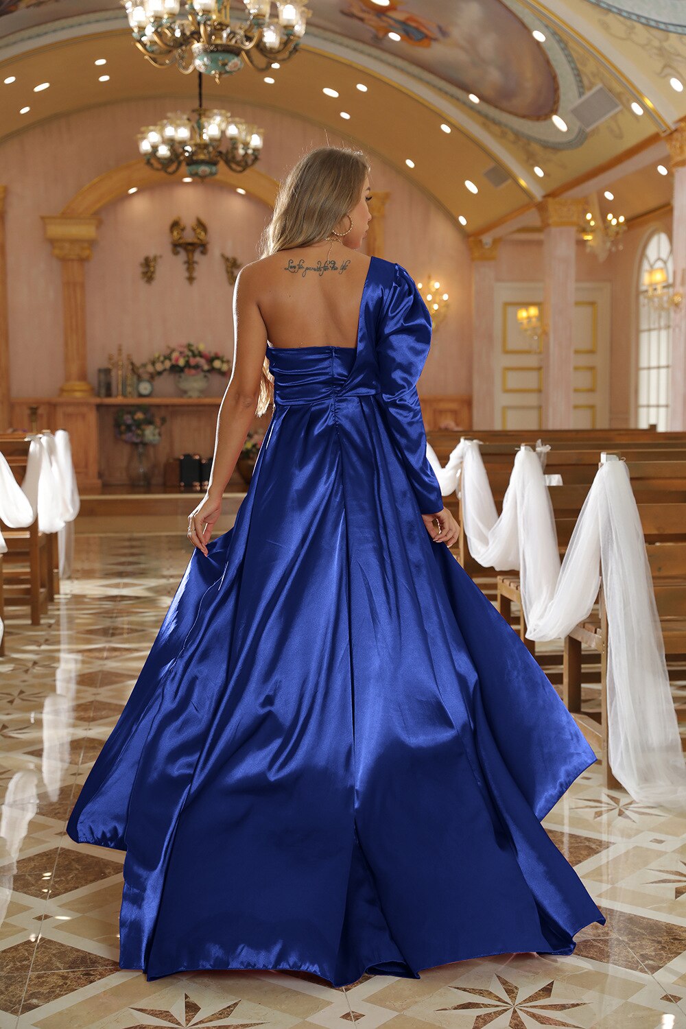 One-shoulder Long Sleeve Cocktail Dress