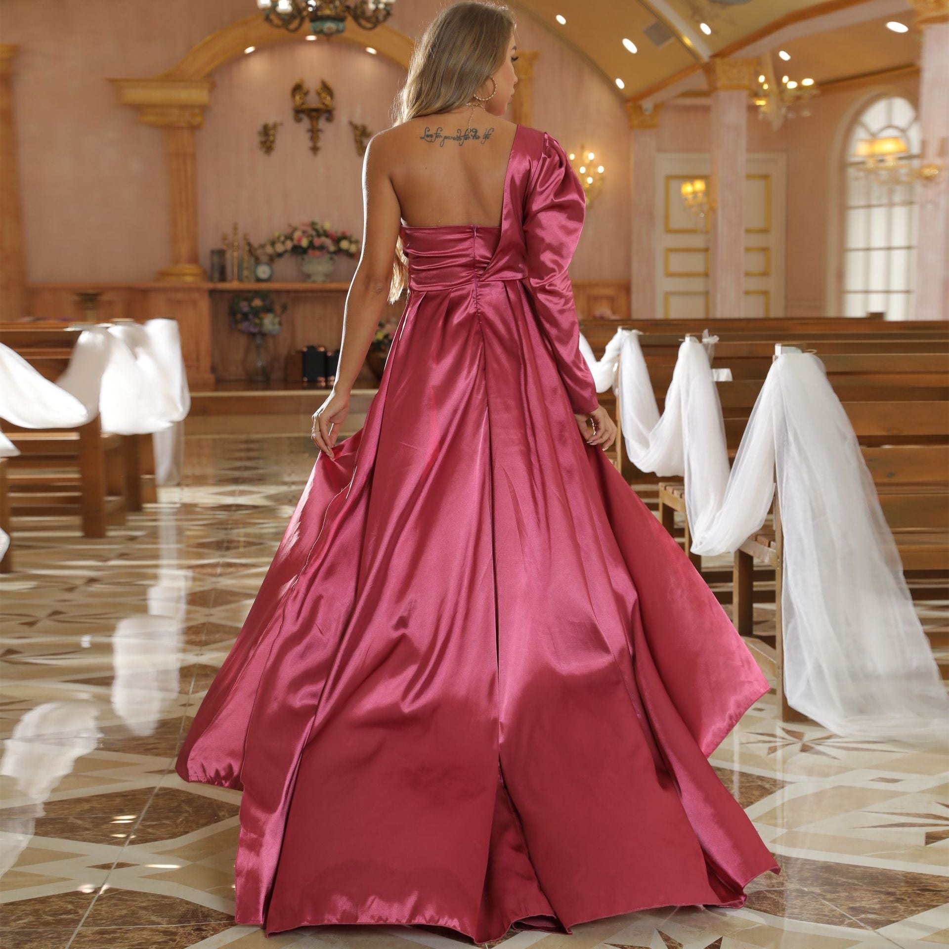 One-shoulder Long Sleeve Cocktail Dress