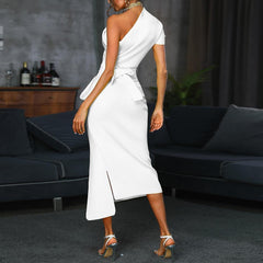 One shoulder ruched irregular party dress