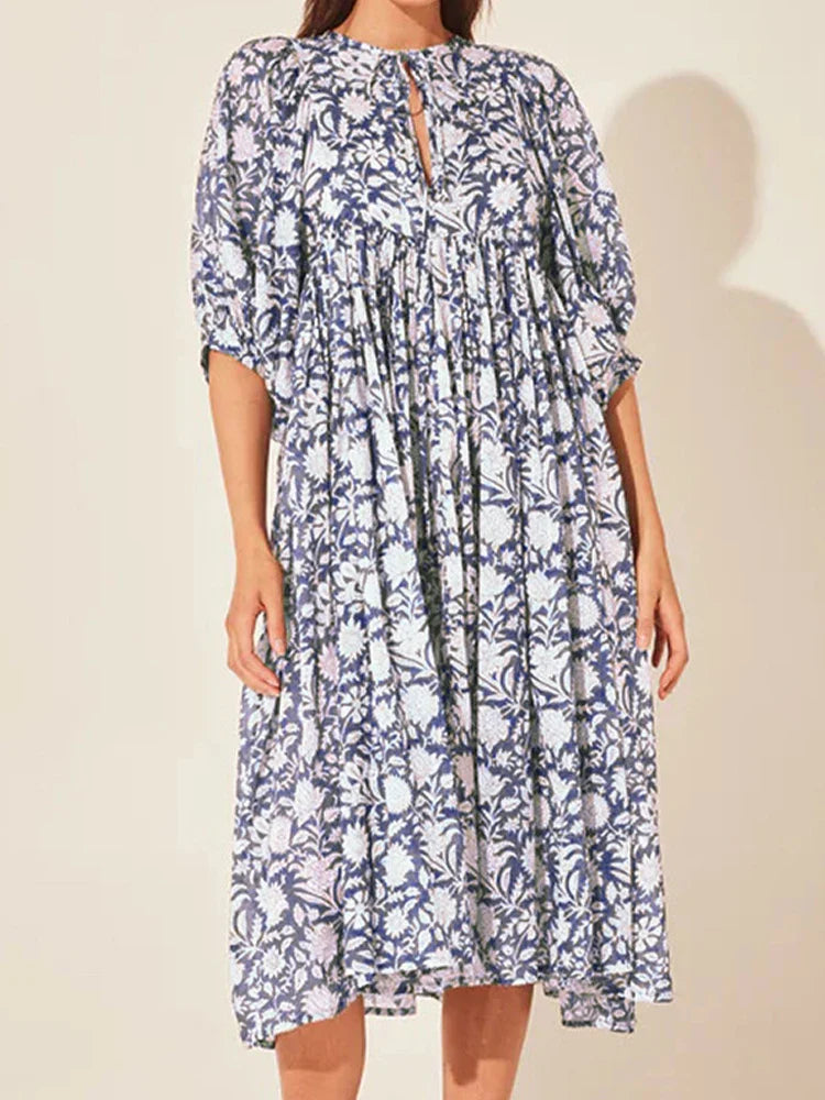 Oversized Elegant Floral Printed Fashion Lantern Sleeve Boho Dress