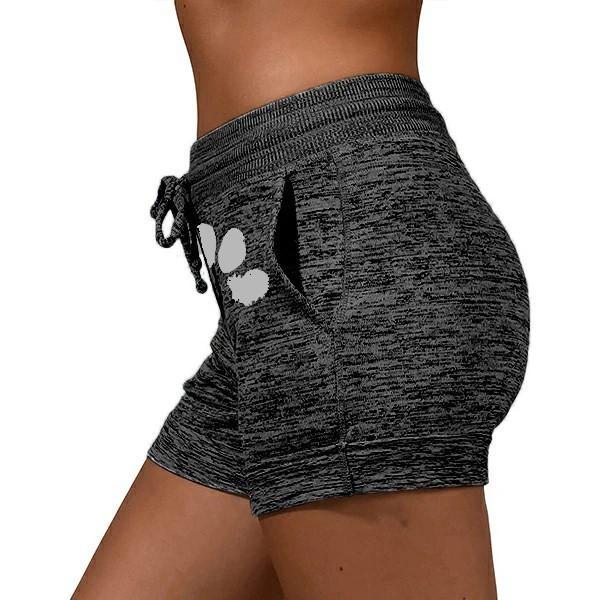 Womencute paws printed drawstring elastic waist yoga shorts