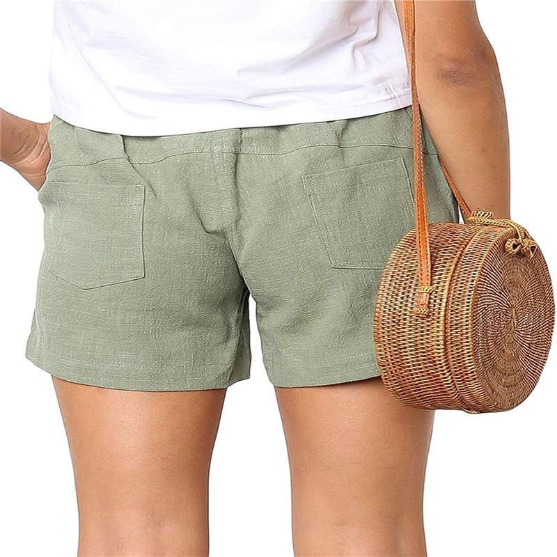 WomenLinen Casual Drawstring Elastic Waist Pocket Shorts
