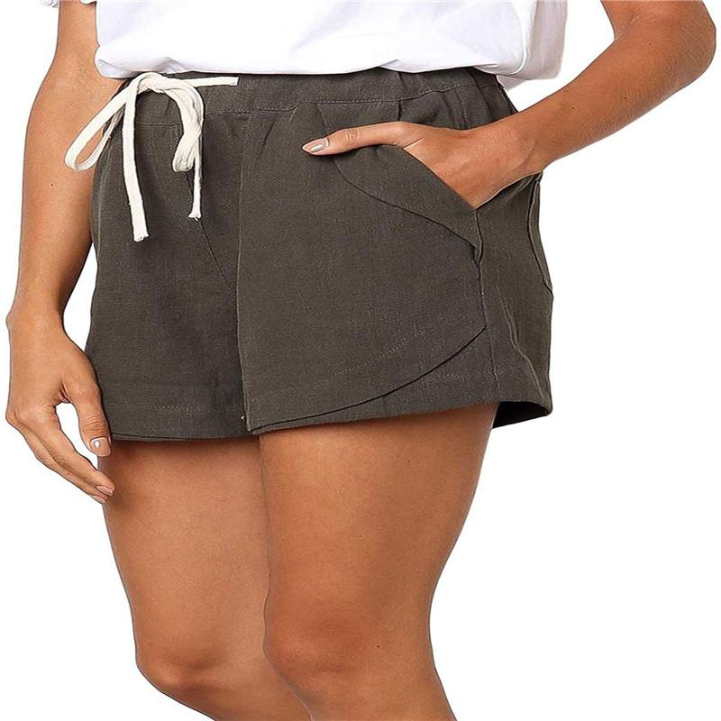 WomenLinen Casual Drawstring Elastic Waist Pocket Shorts