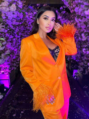 New Fashion Feather Sleeves Silk Texture Blazer