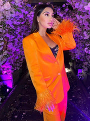 New Fashion Feather Sleeves Silk Texture Blazer
