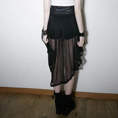 Military Style Knit Chiffon Culottes for Black Fashion Hollow Out Knee-Length Skirt