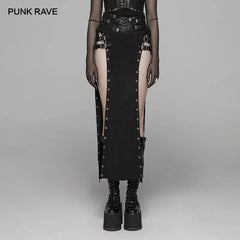 WomenGothic Sexy Black Rock Copslay Stage Personality Hip Hop Streetwear Long High Waisted Skirt