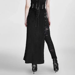 WomenGothic Sexy Black Rock Copslay Stage Personality Hip Hop Streetwear Long High Waisted Skirt