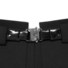WomenCollect Waist A Line Black Half Personality Casual Mini Functional Buckle Decoration Skirt
