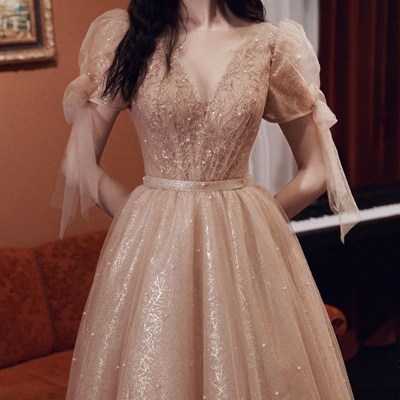 Pearls Beading Tulle Party Dresses