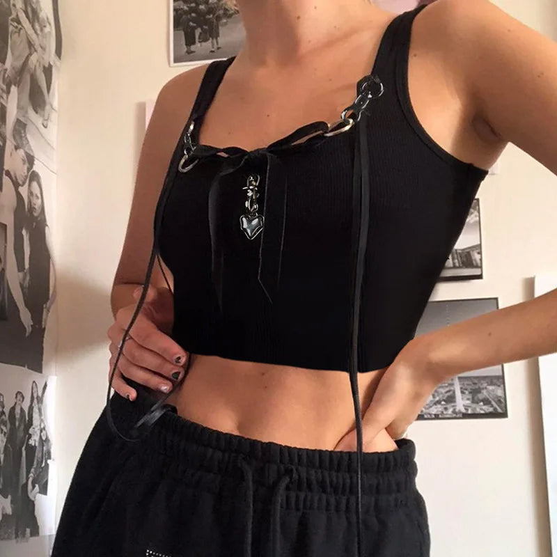Fashion Personalized Metal Decoration Spicy Girl Crop Top
