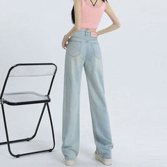 WomenSummer High Waist Wide Leg Leisure Design Drape Mop Jeans