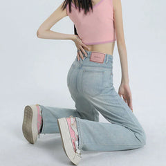 WomenSummer High Waist Wide Leg Leisure Design Drape Mop Jeans